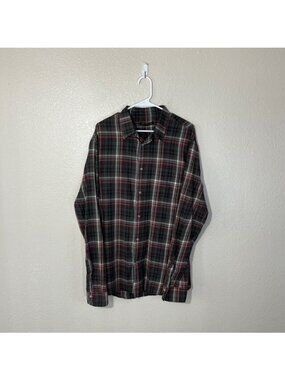 John Varvatos Shirt Mens XL Plaid Check Green Red Long Sleeve Button Up